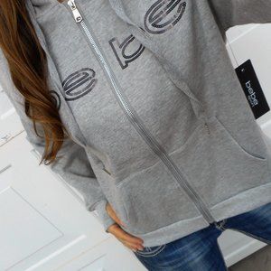 New BEBE SPORT Sweatshirt Gray Sequin Full Zip Hoodie Size 1X